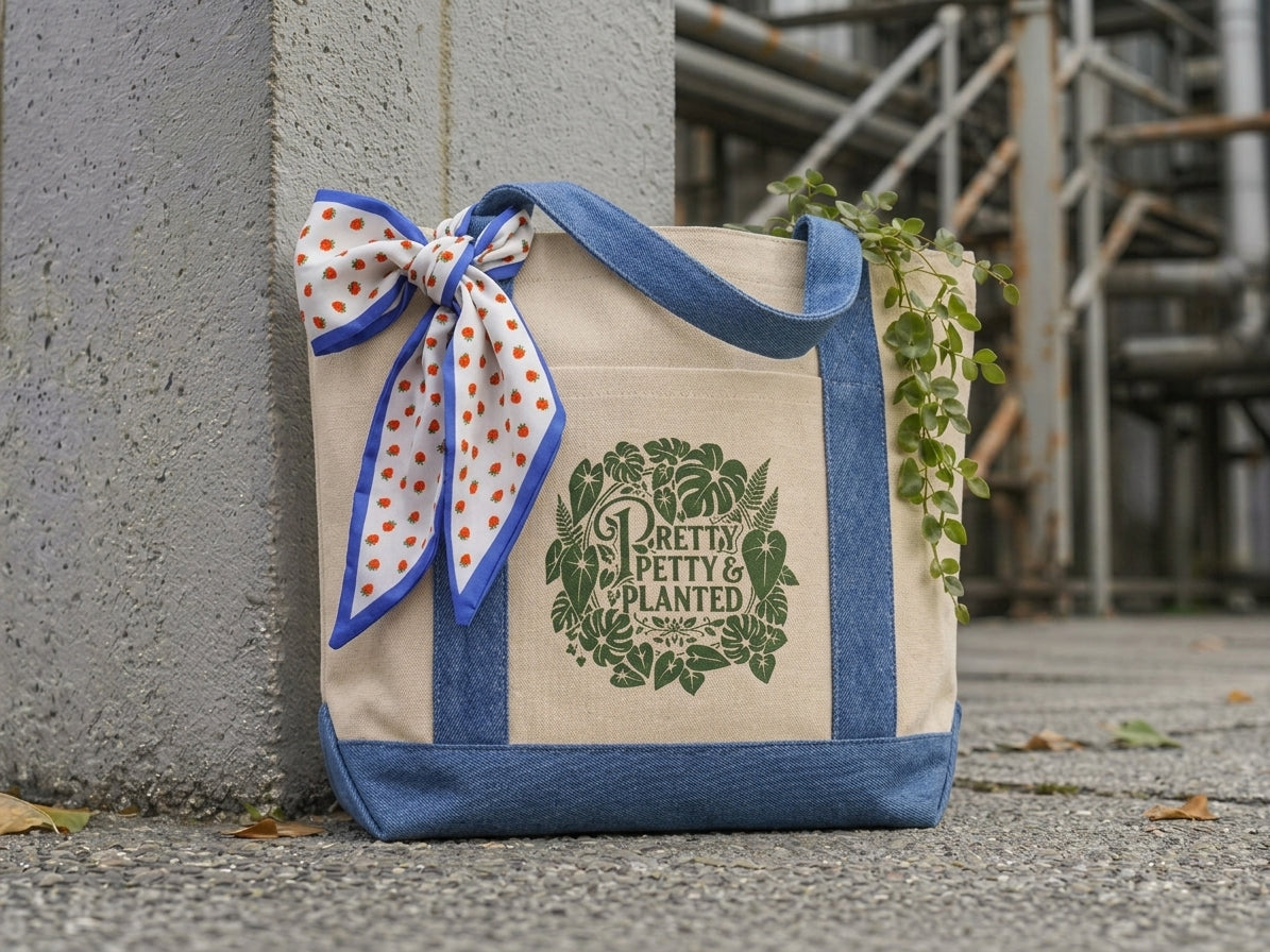 Mini Denim Pretty, Petty, Planted Tote